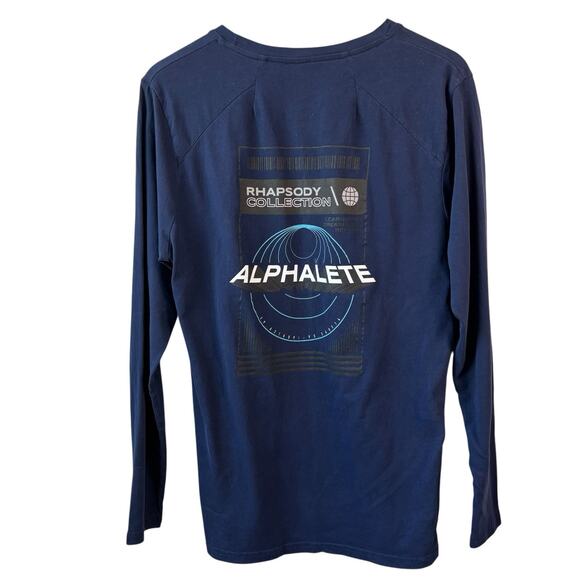 Alphalete Men Medium Shirt Blue Long Sleeve Tshirt Stretch Cotton Blue Rhapsody - Picture 5 of 5